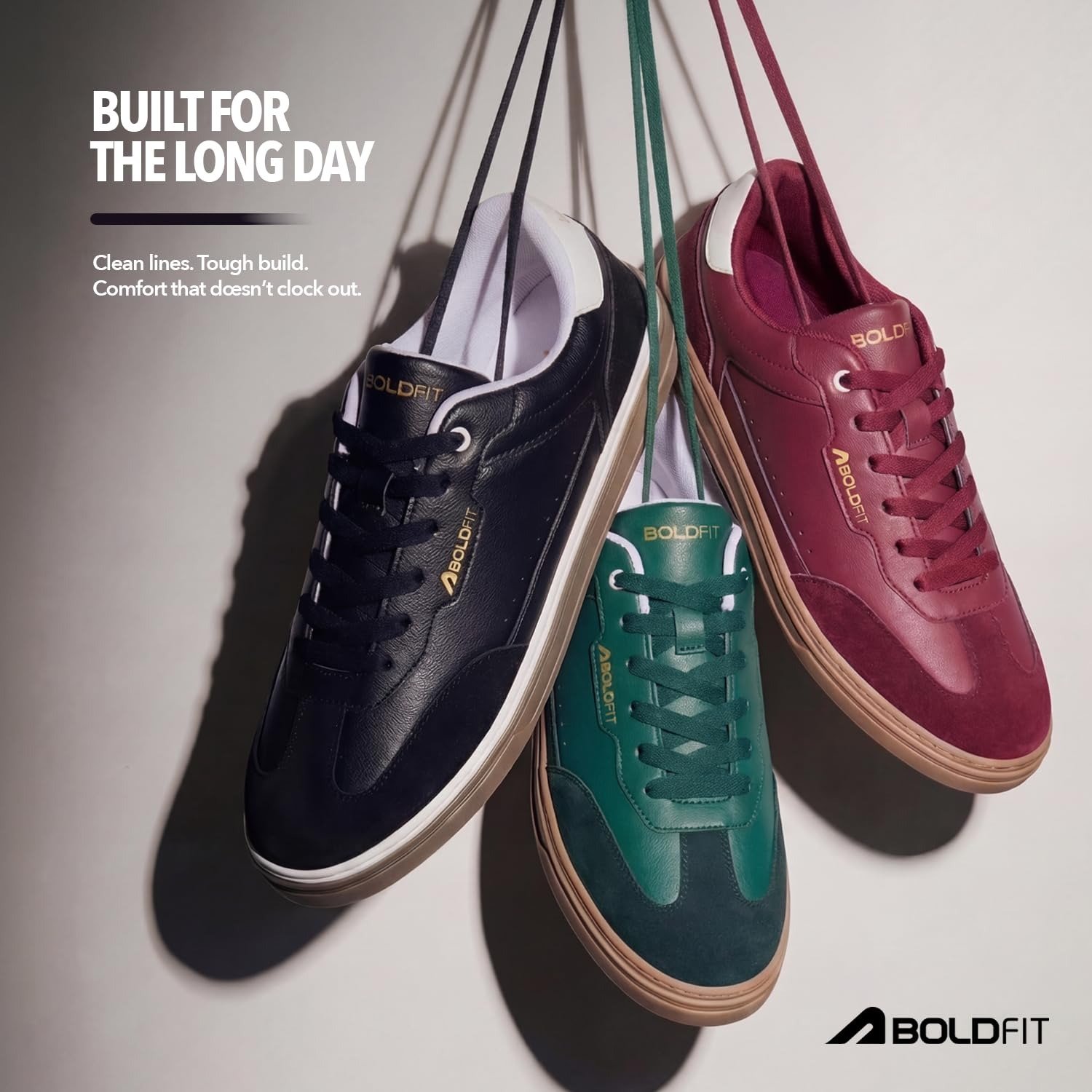 Boldfit Sneakers for Men Casual Stylish Sneakers for Man with Premium PU Leather Upper, Cushioned Insole, Padded Collar, Breathable Lining & TPR Grip Sole Everyday Wear Shoes for Men Klunys Elite